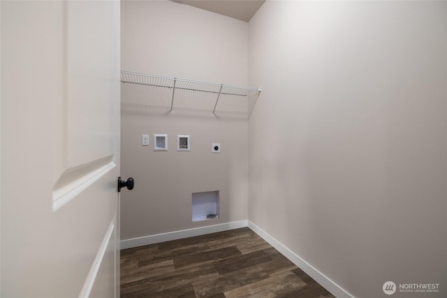128 N Trail Rd, Sedro Woolley, WA 98284 - laundry room featuring electric dryer hookup, dark wood-style floors, and washer hookup
