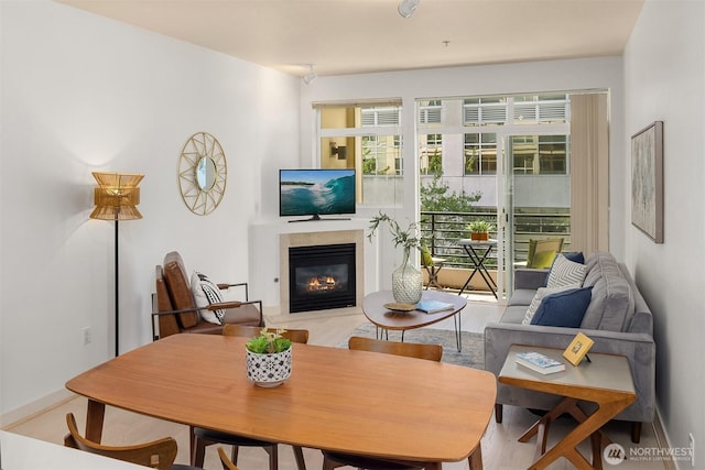300 110th Ave NE Unit 303, Bellevue, WA 98004 - living area featuring a premium fireplace and baseboards
