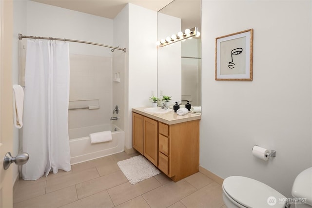 300 110th Ave NE Unit 303, Bellevue, WA 98004 - bathroom with vanity, shower / bath combination with curtain, and tile patterned flooring