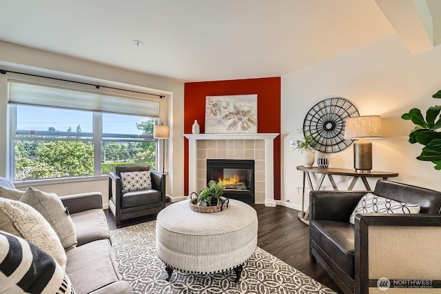 17201 127th Pl NE Unit 101, Woodinville, WA 98072 - living room with wood finished floors and a tile fireplace