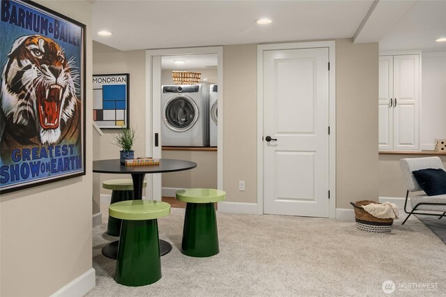 2401 10th Ave W, Seattle, WA 98119 - laundry area with washer and dryer, carpet, and recessed lighting