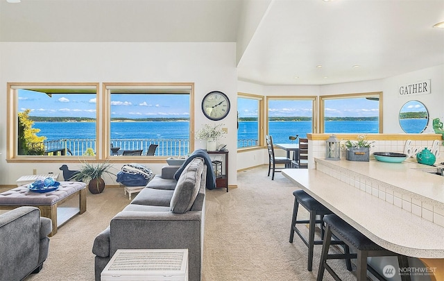 212 Tala Shore Dr, Port Ludlow, WA 98365 - carpeted living area with a water view
