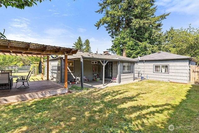 4515 14th Way SE, Lacey, WA 98503 - back of property with a deck, a pergola, a chimney, and a patio