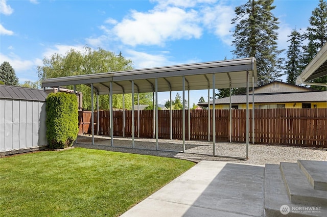 1875 Florence St, Enumclaw, WA 98022 - fenced backyard featuring a storage shed and a patio area
