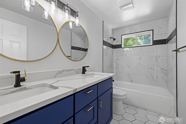 5206 68th Ave W, University Place, WA 98467 - full bathroom with double vanity, bathing tub / shower combination, and tile patterned flooring