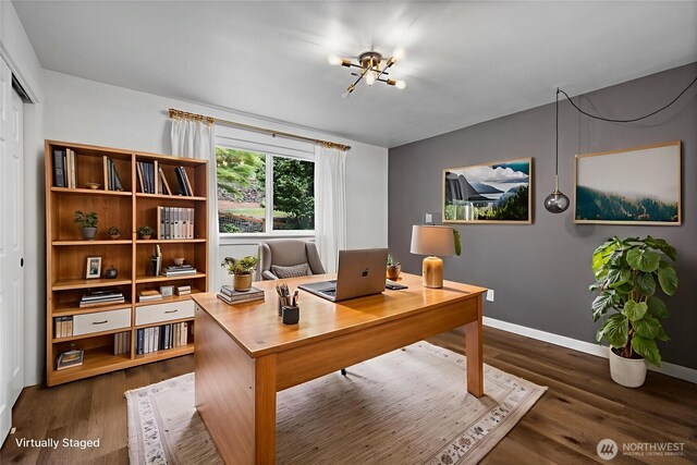 5206 68th Ave W, University Place, WA 98467 - office featuring wood finished floors and a chandelier