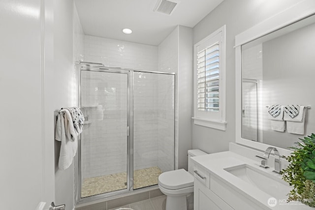 3348 218th St SE, Bothell, WA 98021 - bathroom featuring vanity, a stall shower, and recessed lighting