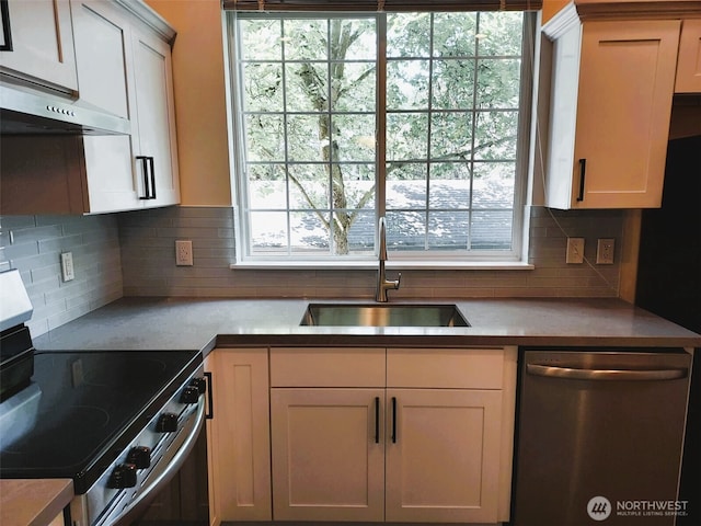 25025 SE Klahanie Blvd Unit D202, Sammamish, WA 98029 - kitchen featuring appliances with stainless steel finishes, plenty of natural light, extractor fan, and decorative backsplash