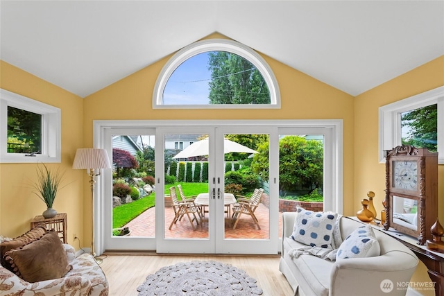 4116 N 39th St, Tacoma, WA 98407 - entryway with french doors, vaulted ceiling, and light wood-style flooring
