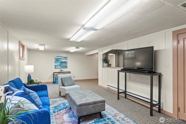 4116 N 39th St, Tacoma, WA 98407 - carpeted living room featuring a baseboard radiator and baseboards