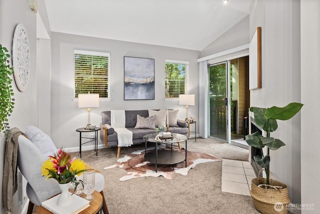 5300 Harbour Pointe Blvd Unit 311B, Mukilteo, WA 98275 - living area featuring carpet and lofted ceiling