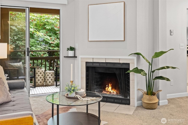 5300 Harbour Pointe Blvd Unit 311B, Mukilteo, WA 98275 - carpeted living area with a fireplace and baseboards