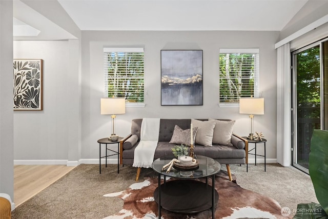 5300 Harbour Pointe Blvd Unit 311B, Mukilteo, WA 98275 - living room with vaulted ceiling, healthy amount of natural light, and wood finished floors
