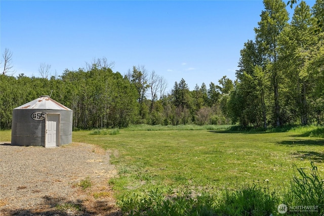 1712 Nelson Siding Rd, Cle Elum, WA 98922 - view of green lawn with a storage unit and a view of trees