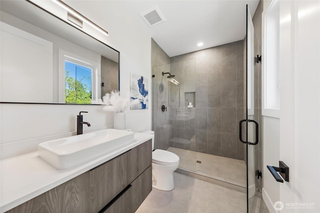 10204NE 43rd St, Kirkland, WA 98033 - bathroom with a stall shower, vanity, and recessed lighting