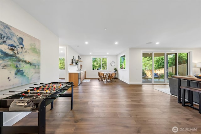 10204NE 43rd St, Kirkland, WA 98033 - game room featuring hardwood / wood-style flooring and recessed lighting