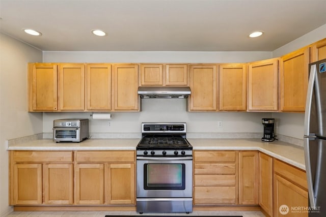 29709 217th Pl SE, Kent, WA 98042 - kitchen featuring appliances with stainless steel finishes, under cabinet range hood, recessed lighting, and light countertops