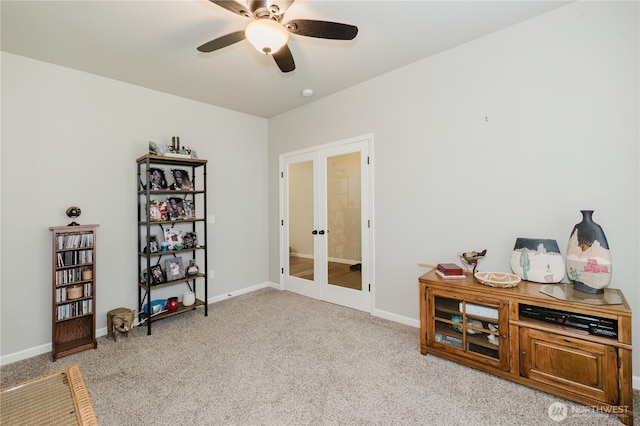 11928 Mayfair Ave SW, Port Orchard, WA 98367 - sitting room featuring french doors, ceiling fan, and carpet floors