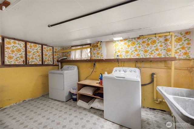 13016 8th Pl SW, Burien, WA 98146 - washroom with washer and clothes dryer and wallpapered walls
