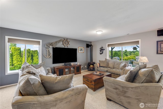23017 138th Ave E, Graham, WA 98338 - living area with light colored carpet and a wood stove