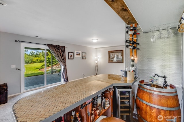 23017 138th Ave E, Graham, WA 98338 - indoor wet bar featuring carpet floors and wine cooler