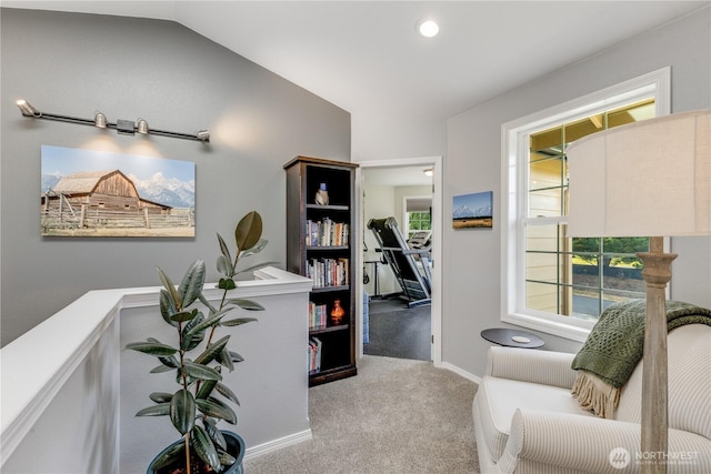 23017 138th Ave E, Graham, WA 98338 - living area featuring carpet, lofted ceiling, and recessed lighting