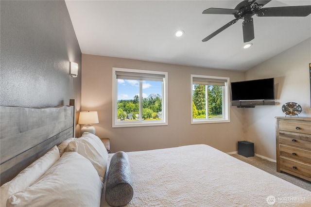 23017 138th Ave E, Graham, WA 98338 - carpeted bedroom featuring a ceiling fan, recessed lighting, and lofted ceiling