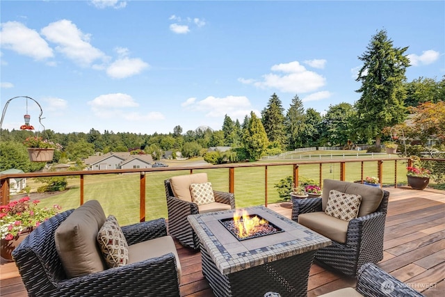 23017 138th Ave E, Graham, WA 98338 - wooden terrace with an outdoor living space with a fire pit and a yard