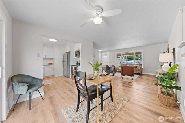 5257 N Dahl Dr, Tacoma, WA 98406 - dining room featuring light wood-style flooring, a ceiling fan, and a textured ceiling