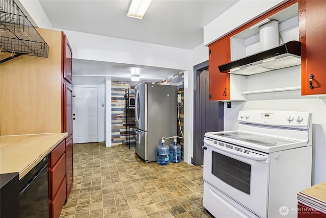 1004 S 5th Ave, Kelso, WA 98626 - kitchen featuring appliances with stainless steel finishes, wall chimney range hood, light countertops, and dark brown cabinets