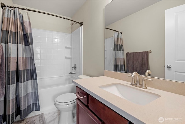 2015 79th St SE, Everett, WA 98203 - full bath with vanity, shower / tub combo, and marble look tile flooring