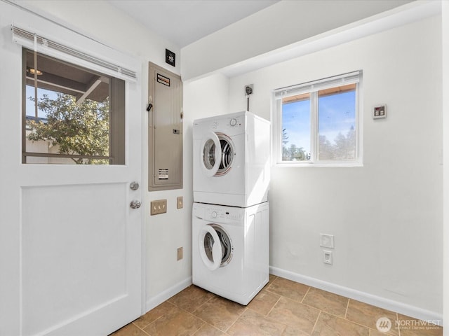 14324 Wayne Pl N, Seattle, WA 98133 - washroom with stacked washer and clothes dryer and electric panel
