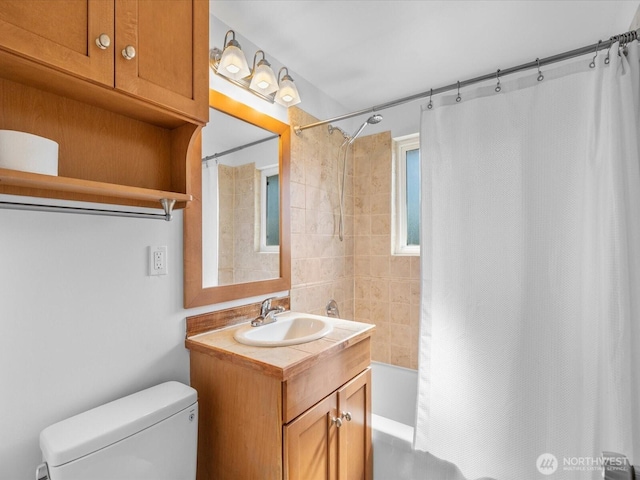 14324 Wayne Pl N, Seattle, WA 98133 - bathroom featuring shower / bathtub combination with curtain and vanity