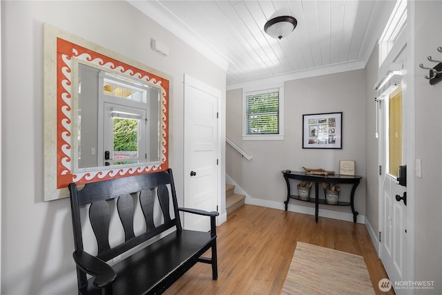 173 Meriweather St, Pacific Beach, WA 98571 - foyer with wood finished floors, stairs, and wood ceiling