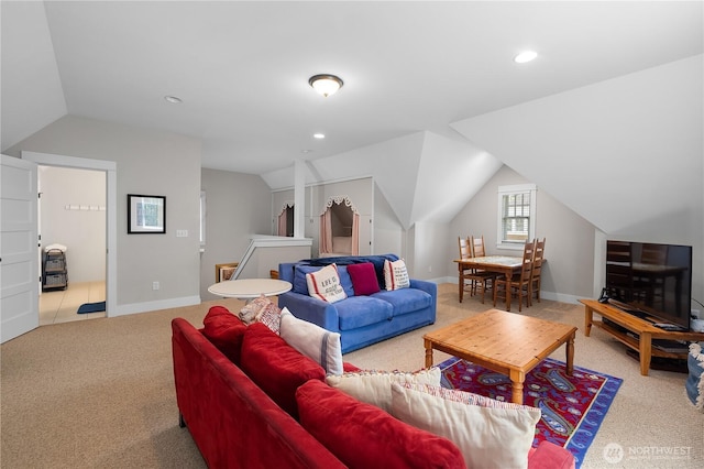 173 Meriweather St, Pacific Beach, WA 98571 - carpeted living room with lofted ceiling and recessed lighting