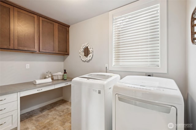 795 NE 2nd St, North Bend, WA 98045 - laundry area featuring cabinet space, separate washer and dryer, and an office area