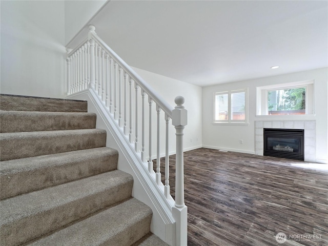10105 6th Dr SE Unit B, Everett, WA 98208 - staircase with wood finished floors, a fireplace, and recessed lighting