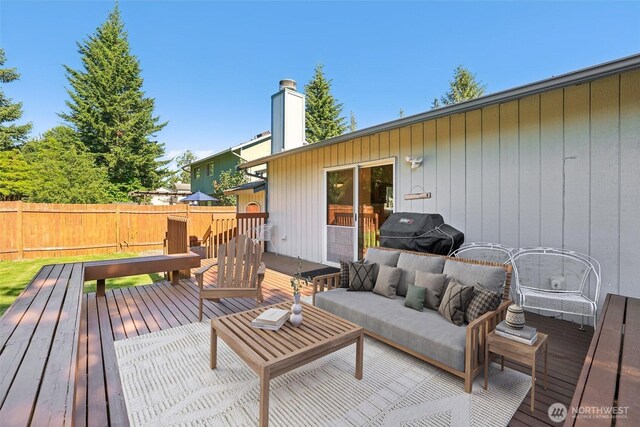 21850 SE 271st Pl, Maple Valley, WA 98038 - wooden deck featuring a grill and outdoor lounge area