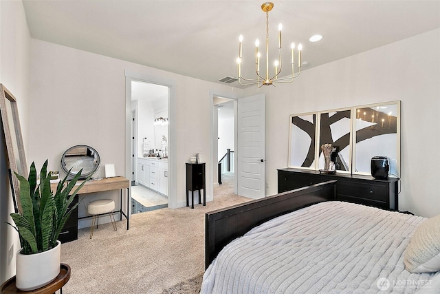 18740 130th St E, Bonney Lake, WA 98391 - carpeted bedroom with a chandelier and ensuite bathroom