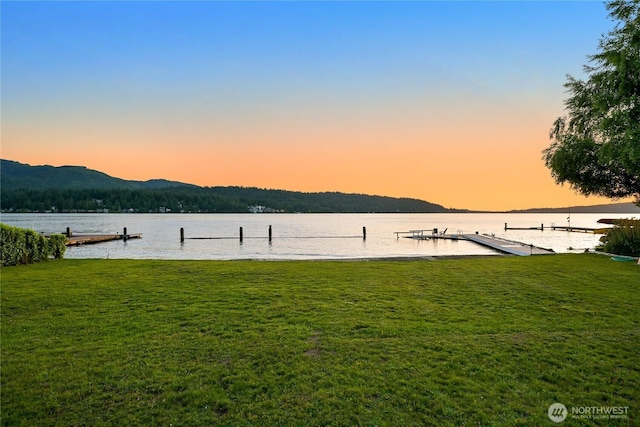 3231 Northshore Rd, Bellingham, WA 98226 - yard at dusk with a yard, a water view, and a boat dock