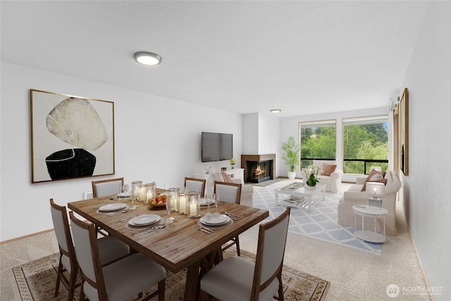 19528 Echo Lake Pl N Unit B202, Shoreline, WA 98133 - carpeted dining space with a lit fireplace and baseboards