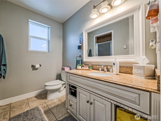 404 Nixon St S, Roy, WA 98580 - full bath featuring vanity, a shower with door, and tile patterned flooring