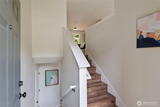 1405 Canyon Ct, Port Orchard, WA 98366 - stairway featuring a textured ceiling and baseboards