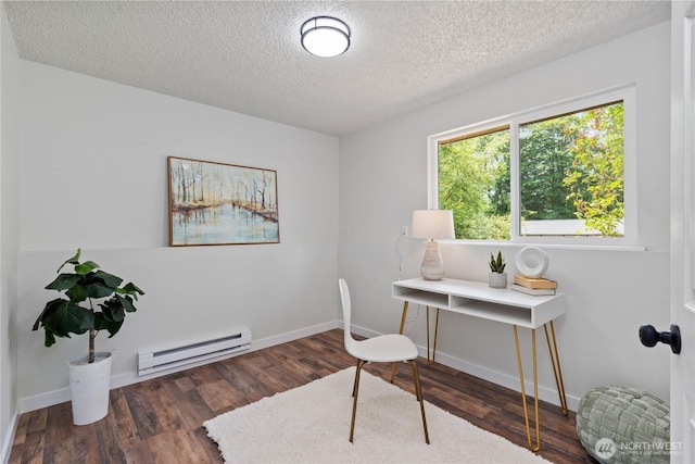 1405 Canyon Ct, Port Orchard, WA 98366 - office space with a baseboard heating unit, a textured ceiling, and wood finished floors