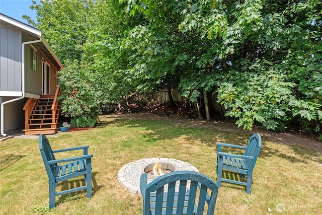 1405 Canyon Ct, Port Orchard, WA 98366 - view of yard featuring an outdoor fire pit and stairway