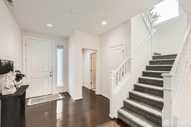 3613 198th Pl SE, Bothell, WA 98012 - foyer entrance featuring stairway, dark wood-type flooring, and recessed lighting