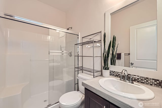 3613 198th Pl SE, Bothell, WA 98012 - bathroom with a shower stall, vanity, and tasteful backsplash