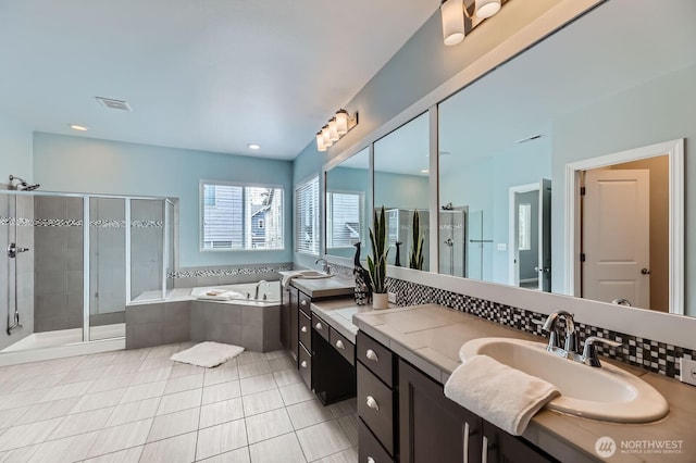 3613 198th Pl SE, Bothell, WA 98012 - full bathroom with vanity, a bath, a stall shower, and tile patterned floors