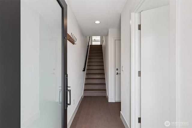 4303 Dayton Ave N Unit E, Seattle, WA 98103 - stairway with wood finished floors and recessed lighting