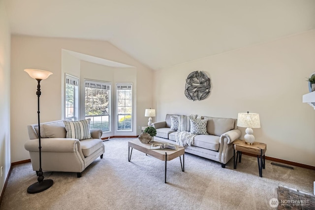 34427 10th Ave SW, Federal Way, WA 98023 - living room featuring carpet floors and vaulted ceiling